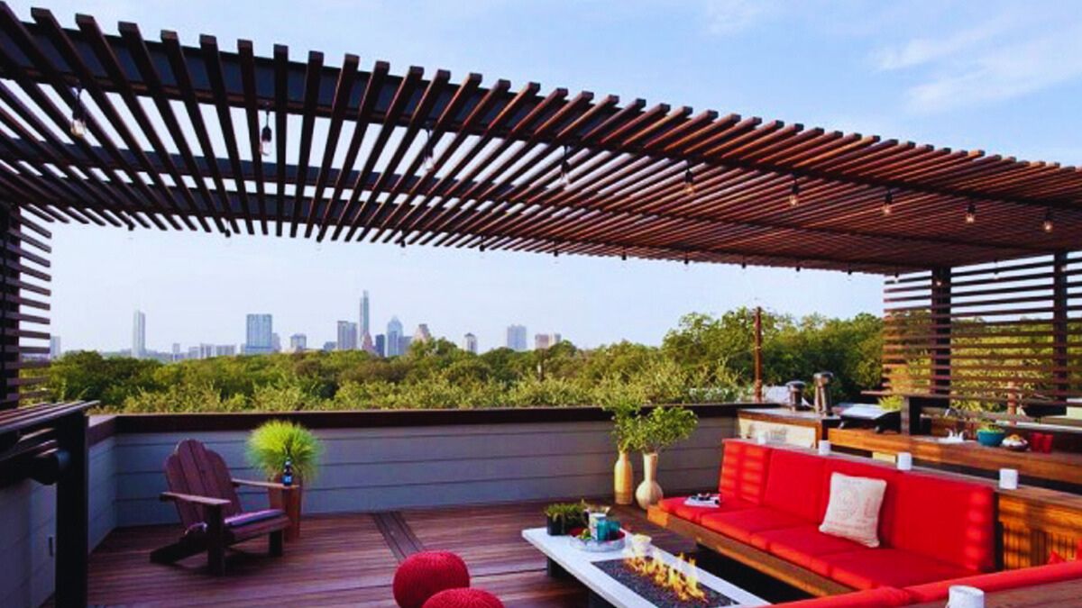 Terrace Design, Solar Lights, Pool, Rooftop, Trellis