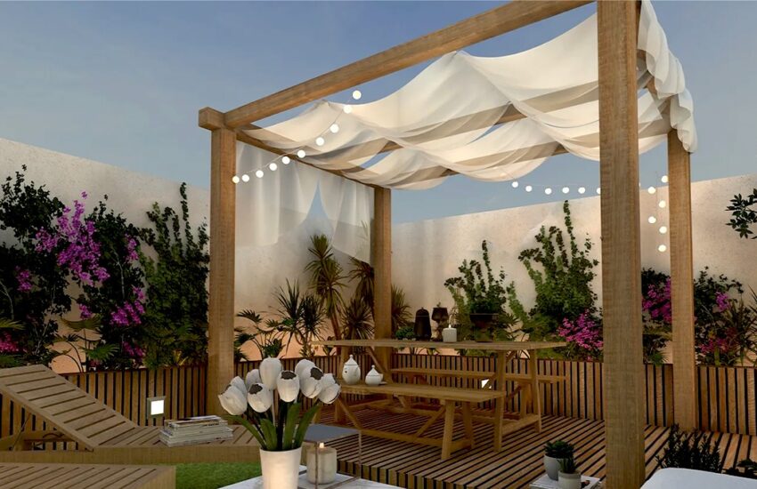 Terrace Design, Solar Lights, Pool, Rooftop, Trellis